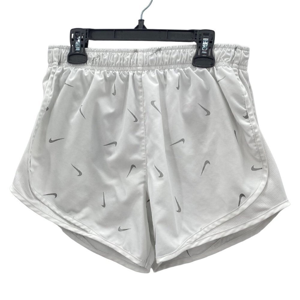 Nike Lined Running Shorts White w/Silver Swoosh Women's Size M